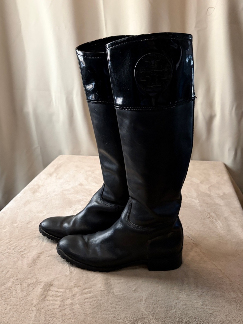 Tory Burch 8.5 Black Knee-High Leather/ Patent Leather Riding Boots